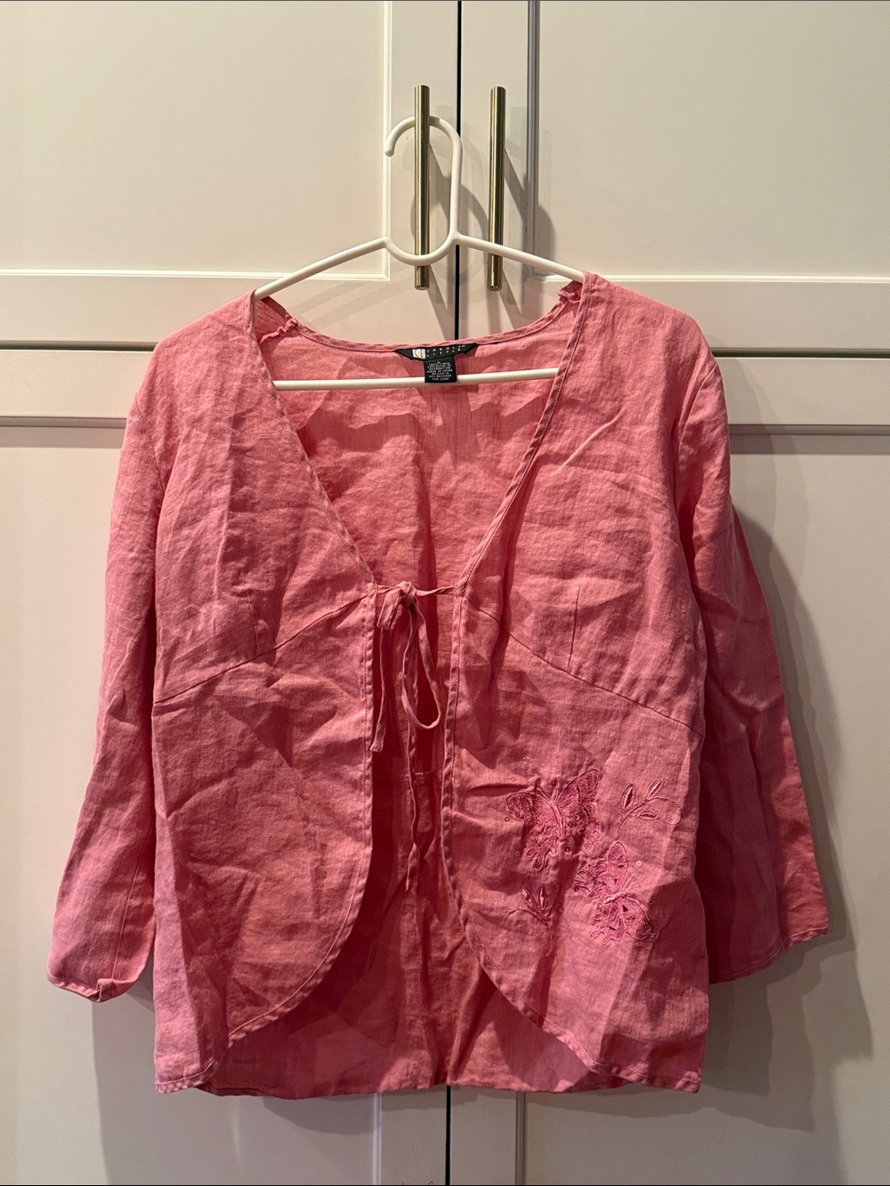 Carole Little Pink Linen Tie-Front Blouse large